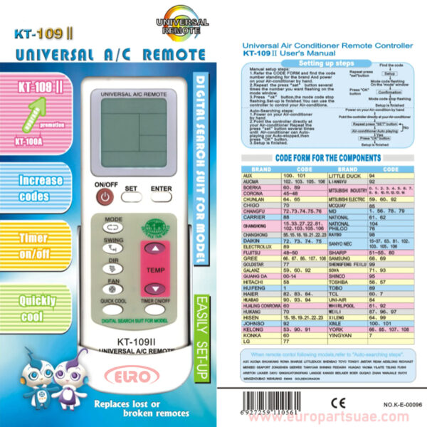 KT-109 II Universal AC Remote Control