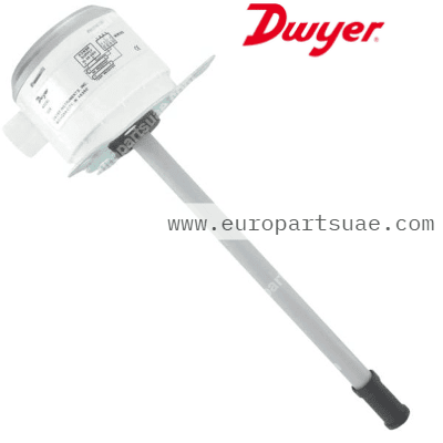 Dwyer RHP-2D11 duct-mounted humidity and temperature transmitter for HVAC systems.